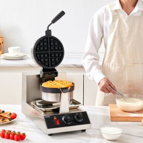 Commerical Round Waffle Maker 1300W Rotatable Non-Stick Waffle Iron 120V (Option: Natural)