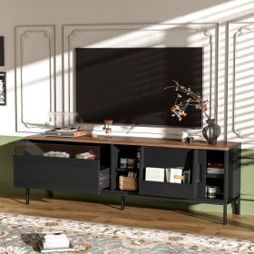 U-Can 70.8'' Modern TV Stand For TVs Up To 75 Inches, Entertainment Center With Storage Space, Sliding Doors, Adjustable Shelves And Metal Frame, (Option: Black)