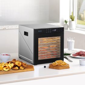 10 Trays Food Dehydrator Machine Stainless Steel 1000W Jerky Meat Fruit Drying (Option: Silver)