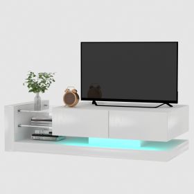 TV Console With Storage Cabinets, Full RGB Color 31 Modes Changing Lights Remote RGB LED TV Stand, Modern Entertainment Center White For 75 Inche (Option: White)