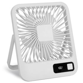 Mini Desktop Cooling Fan Rechargeable Battery Powered Personal Fan Speed Adjustment Strong Airflow Quiet Travel Fan with LCD Display for Home Off (Color: White)